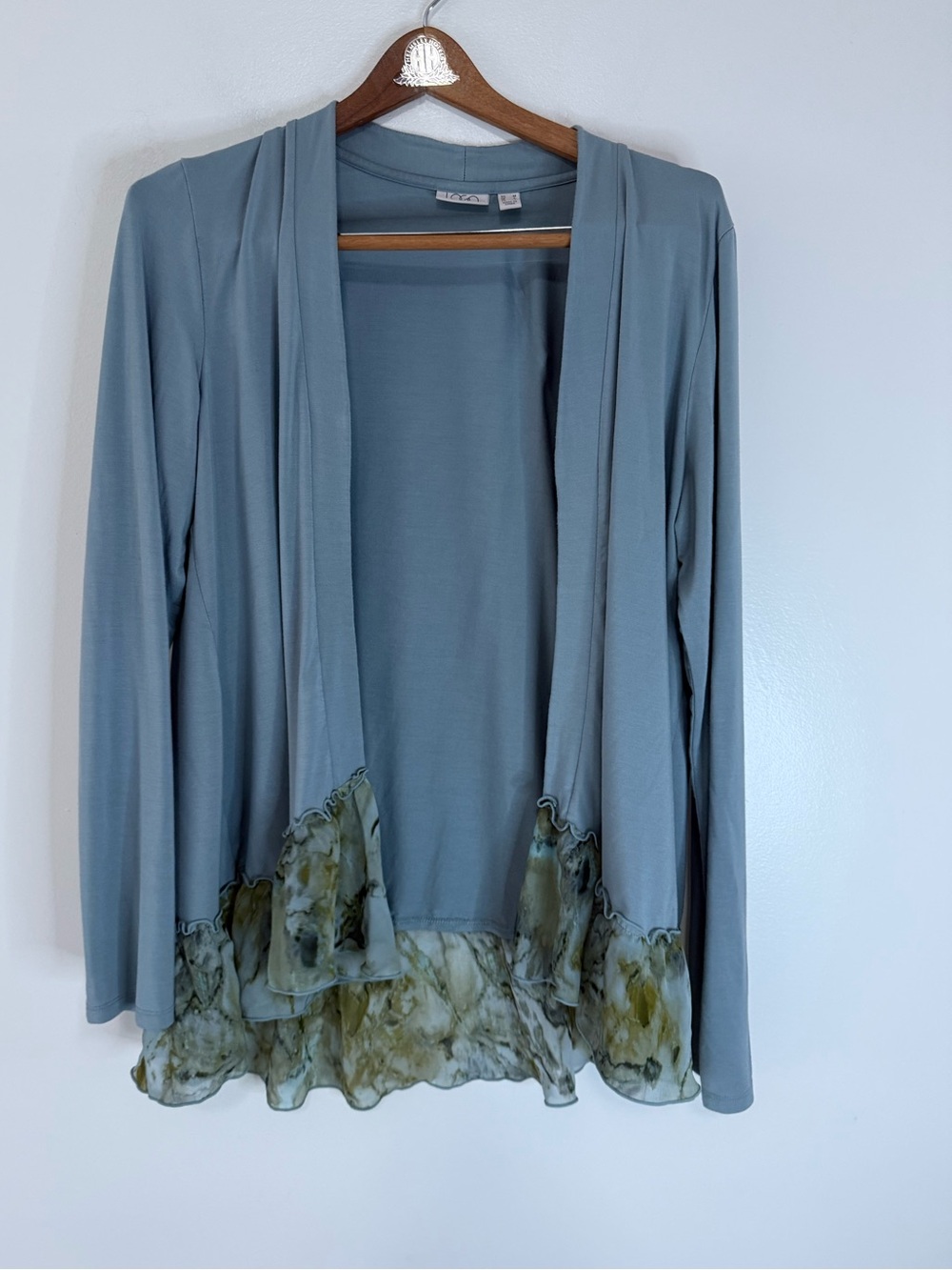 LOGO by Lori Goldstein Light Blue Open Front Cardigan contrast trim size medium